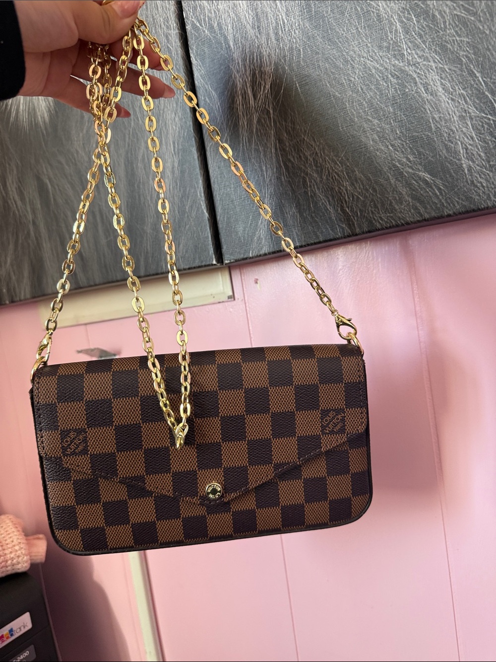 Brown Checkered Chain Shoulder Bag - Designer Style